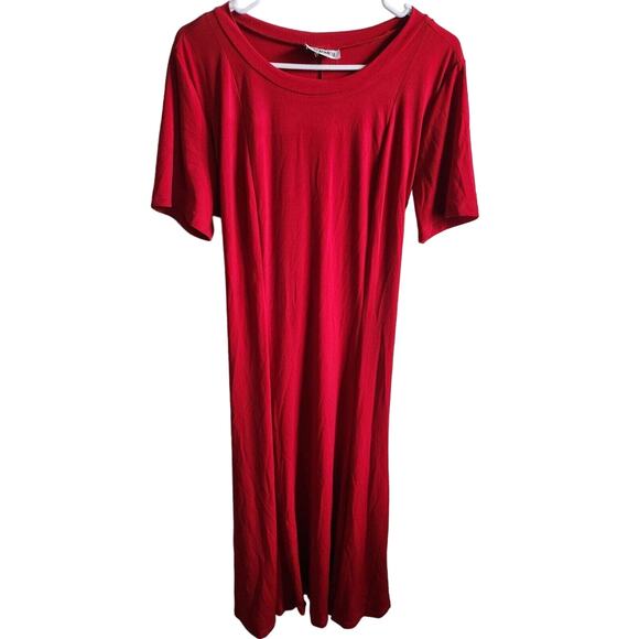 Vintage 1990s Periwinkle Womens Sz M Midi Dress Solid Red Short Sleeve - Picture 1 of 3